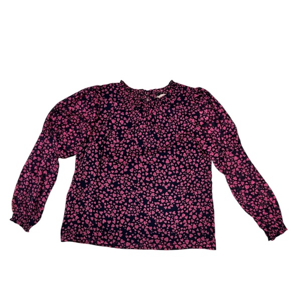 LOFT Dark Blue Blouse with Pink Heart Pattern - Picture 2 of 2